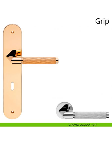 Maniglia con placca per porta Grip Linea Calì - cromo lucido - foro patent