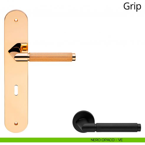 Maniglia con placca per porta Grip Linea Calì - nero opaco - foro patent