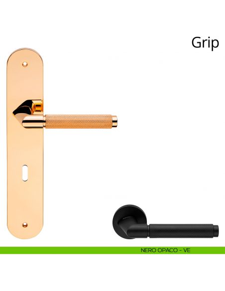 Maniglia con placca per porta Grip Linea Calì - nero opaco - foro patent