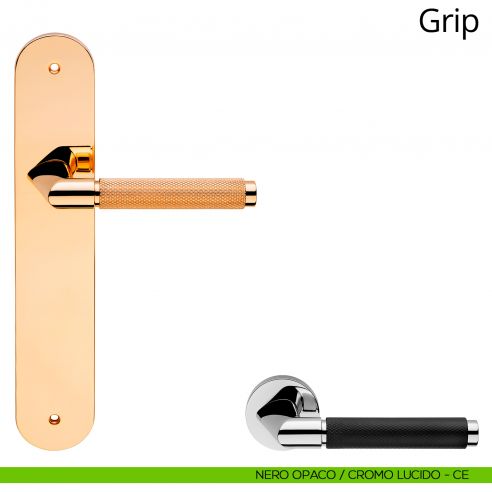 Maniglia con placca per porta Grip Linea Calì - nero opaco + cromo lucido - placca cieca
