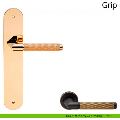 Maniglia con placca per porta Grip Linea Calì - bronzo opaco + patinè - placca cieca