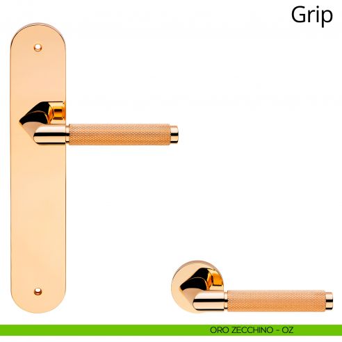 Maniglia con placca per porta Grip Linea Calì - oro zecchino - placca cieca