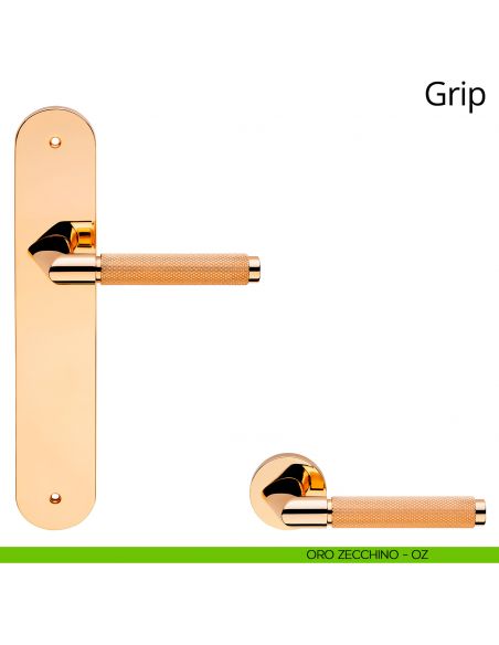 Maniglia con placca per porta Grip Linea Calì - oro zecchino - placca cieca