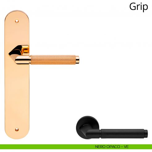 Maniglia con placca per porta Grip Linea Calì - nero opaco - placca cieca