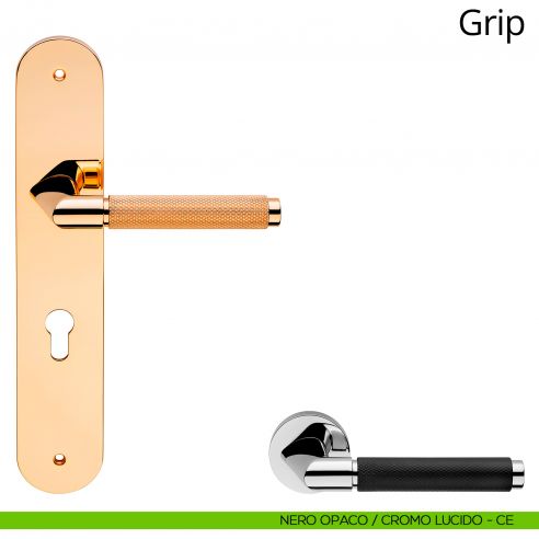 Maniglia con placca per porta Grip Linea Calì - nero opaco + cromo lucido - foro yale