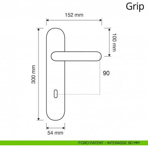 Maniglia con placca per porta Grip Linea Calì foro patent interasse 90 mm