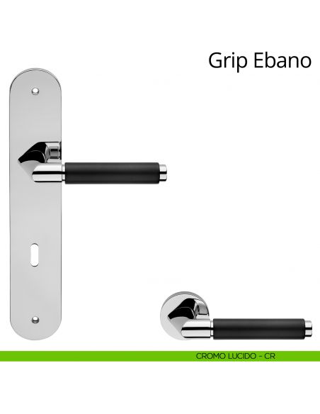 Maniglia legno con placca per porta Grip Ebano Linea Calì - cromo lucido - foro patent