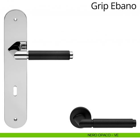 Maniglia legno con placca per porta Grip Ebano Linea Calì - nero opaco - foro patent