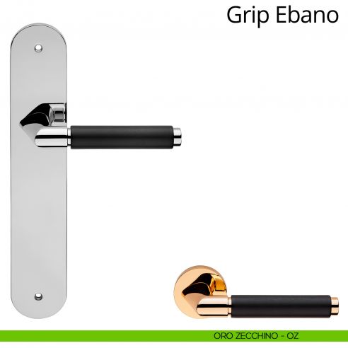 Maniglia legno con placca per porta Grip Ebano Linea Calì - oro zecchino - placca cieca