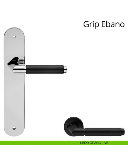 Maniglia legno con placca per porta Grip Ebano Linea Calì - nero opaco - placca cieca