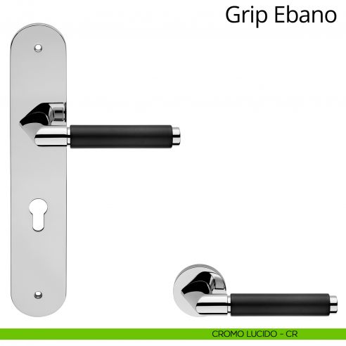 Maniglia legno con placca per porta Grip Ebano Linea Calì - cromo lucido - foro yale