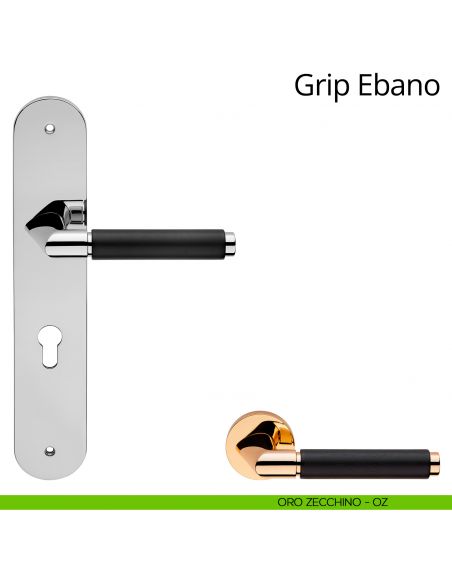 Maniglia legno con placca per porta Grip Ebano Linea Calì - oro zecchino - foro yale