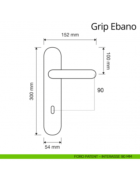 Maniglia legno con placca per porta Grip Ebano Linea Calì foro patent interasse 90 mm