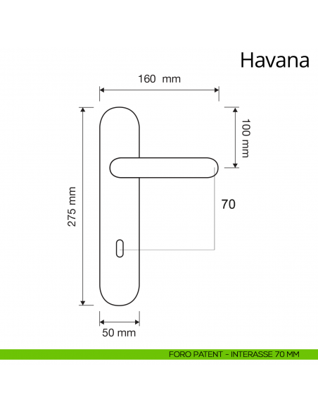 Maniglia con placca per porta Havana Linea Calì placca foro patent interasse 70 mm