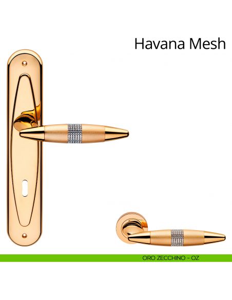 Maniglia Swarovski con placca per porta Havana Mesh Linea Calì - oro zecchino - foro patent