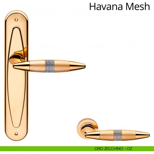 Maniglia Swarovski con placca per porta Havana Mesh Linea Calì - oro zecchino - placca cieca