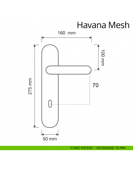 Maniglia con placca per porta Havana Mesh Linea Calì placca foro patent interasse 70 mm