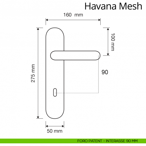 Maniglia con placca per porta Havana Mesh Linea Calì placca foro patent interasse 70 mm