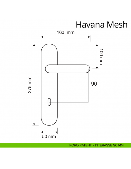 Maniglia con placca per porta Havana Mesh Linea Calì placca foro patent interasse 70 mm
