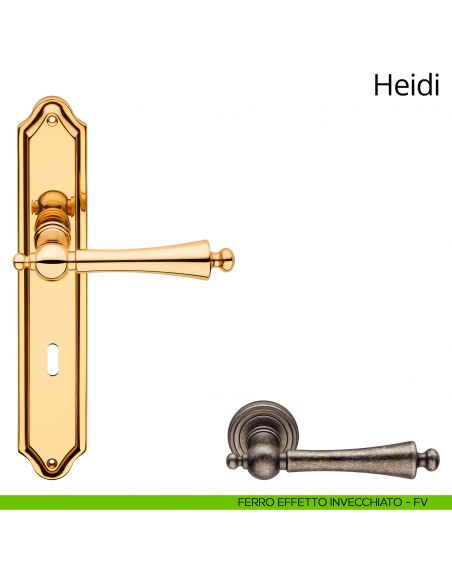 Maniglia con placca per porta Heidi Linea Calì - ferro effetto invecchiato - foro patent