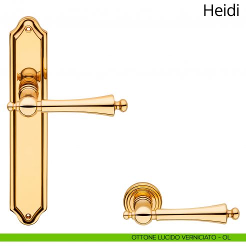 Maniglia con placca per porta Heidi Linea Calì - ottone lucido verniciato - placca cieca