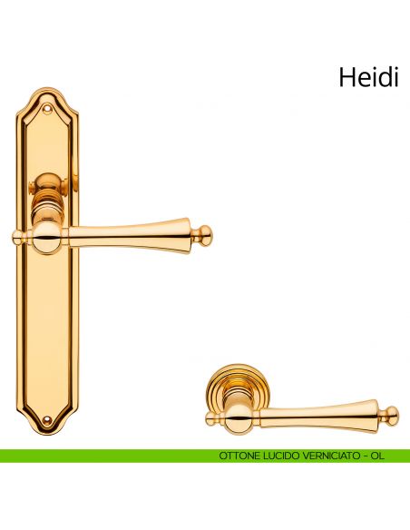 Maniglia con placca per porta Heidi Linea Calì - ottone lucido verniciato - placca cieca