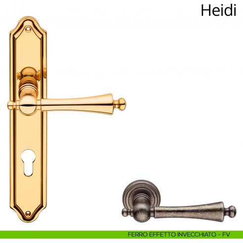 Maniglia con placca per porta Heidi Linea Calì - ferro effetto invecchiato - foro yale