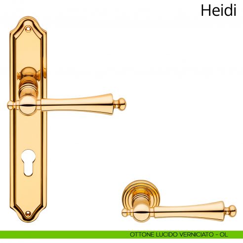 Maniglia con placca per porta Heidi Linea Calì - ottone lucido verniciato - foro yale