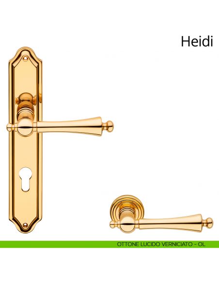 Maniglia con placca per porta Heidi Linea Calì - ottone lucido verniciato - foro yale