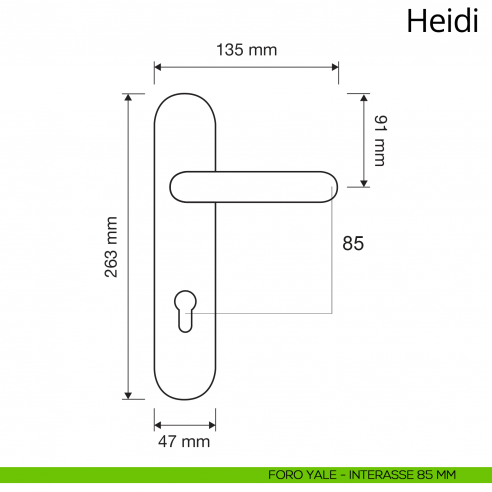 Maniglia con placca per porta Heidi Linea Calì placca foro yale interasse 85 mm