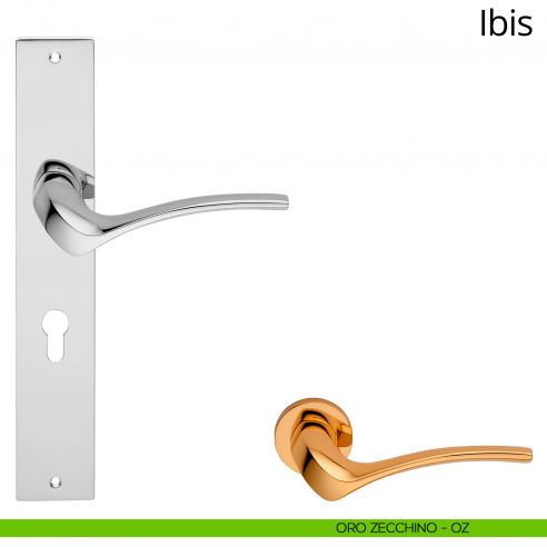 Maniglia con placca per porta Ibis Linea Calì - oro zecchino - foro yale