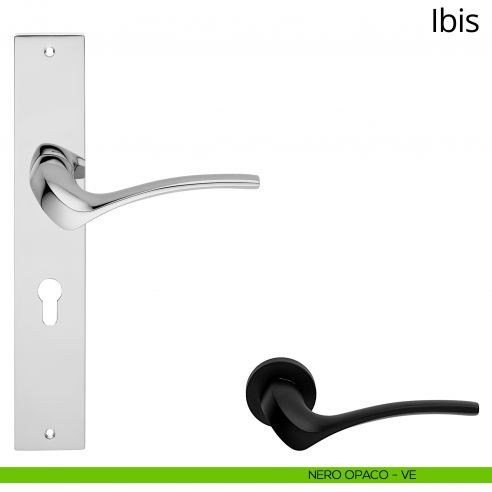 Maniglia con placca per porta Ibis Linea Calì - nero opaco - foro yale