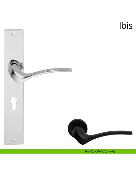 Maniglia con placca per porta Ibis Linea Calì - nero opaco - foro yale