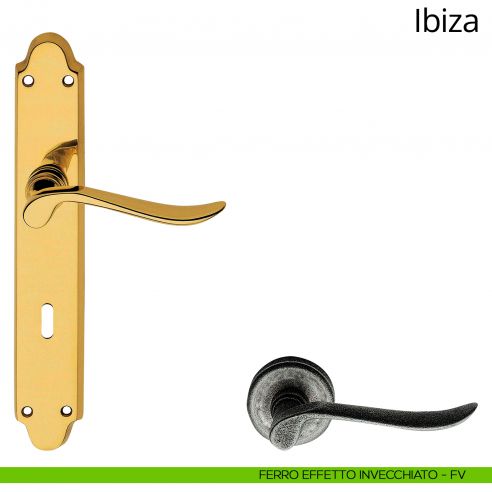 Maniglia con placca per porta Ibiza Linea Calì - ferro effetto invecchiato - foro patent