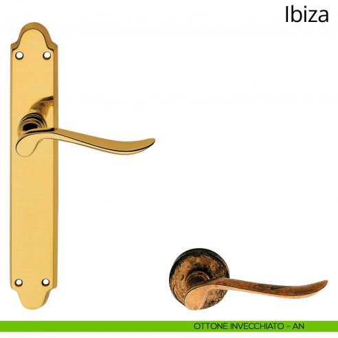 Maniglia con placca per porta Ibiza Linea Calì - ottone invecchiato - placca cieca