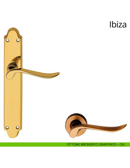 Maniglia con placca per porta Ibiza Linea Calì - ottone bronzato graffiato - placca cieca