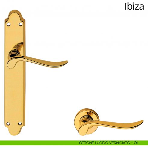 Maniglia con placca per porta Ibiza Linea Calì - ottone lucido verniciato - placca cieca