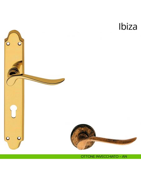 Maniglia con placca per porta Ibiza Linea Calì - ottone invecchiato - foro yale