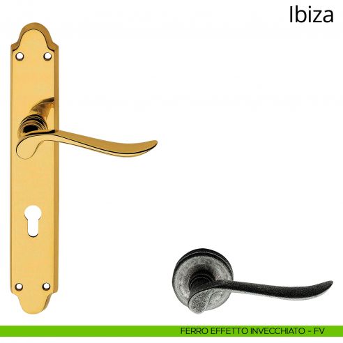 Maniglia con placca per porta Ibiza Linea Calì - ferro effetto invecchiato - foro yale