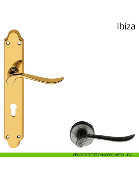 Maniglia con placca per porta Ibiza Linea Calì - ferro effetto invecchiato - foro yale