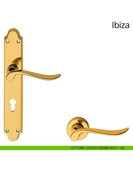 Maniglia con placca per porta Ibiza Linea Calì - ottone lucido verniciato - foro yale