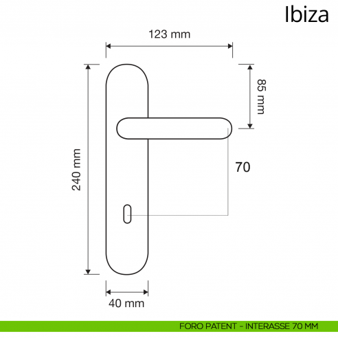 Maniglia con placca per porta Ibiza Linea Calì placca foro patent interasse 70 mm