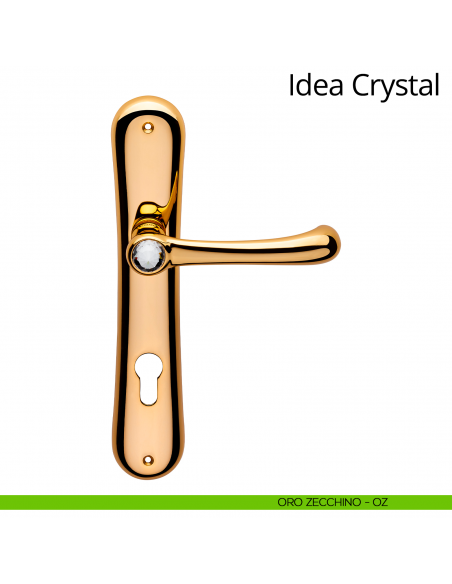 Maniglia Swarovski con placca per porta Idea Crystal Linea Calì - oro zecchino - foro yale