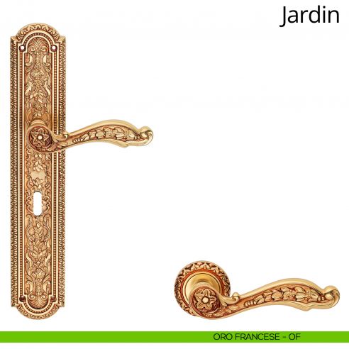 Maniglia con placca per porta Jardin Linea Calì - oro francese - foro patent