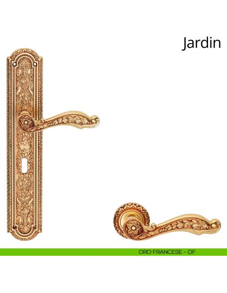 Maniglia con placca per porta Jardin Linea Calì - oro francese - foro patent