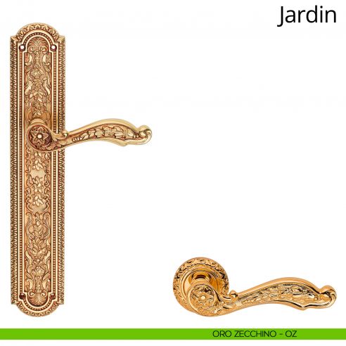 Maniglia con placca per porta Jardin Linea Calì - oro zecchino - placca cieca