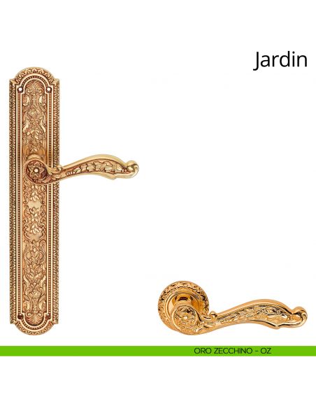 Maniglia con placca per porta Jardin Linea Calì - oro zecchino - placca cieca