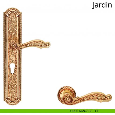 Maniglia con placca per porta Jardin Linea Calì - oro francese - foro yale