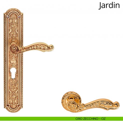 Maniglia con placca per porta Jardin Linea Calì - oro zecchino - foro yale