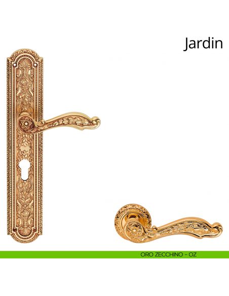 Maniglia con placca per porta Jardin Linea Calì - oro zecchino - foro yale